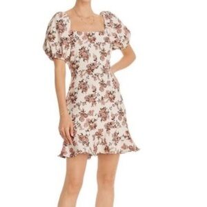 Aqua Floral Puff Sleeve Mini Dress